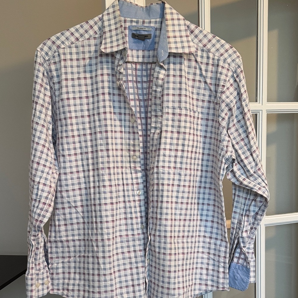 Johnston & Murphy Plaid Shirt - Blue, White, and Red